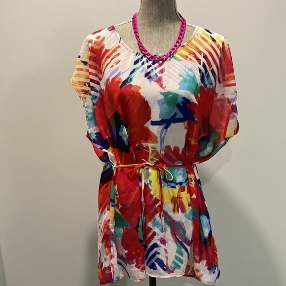 GLAM & Fame White Sheer floral Cover-Up Top XL - Picture 4 of 16